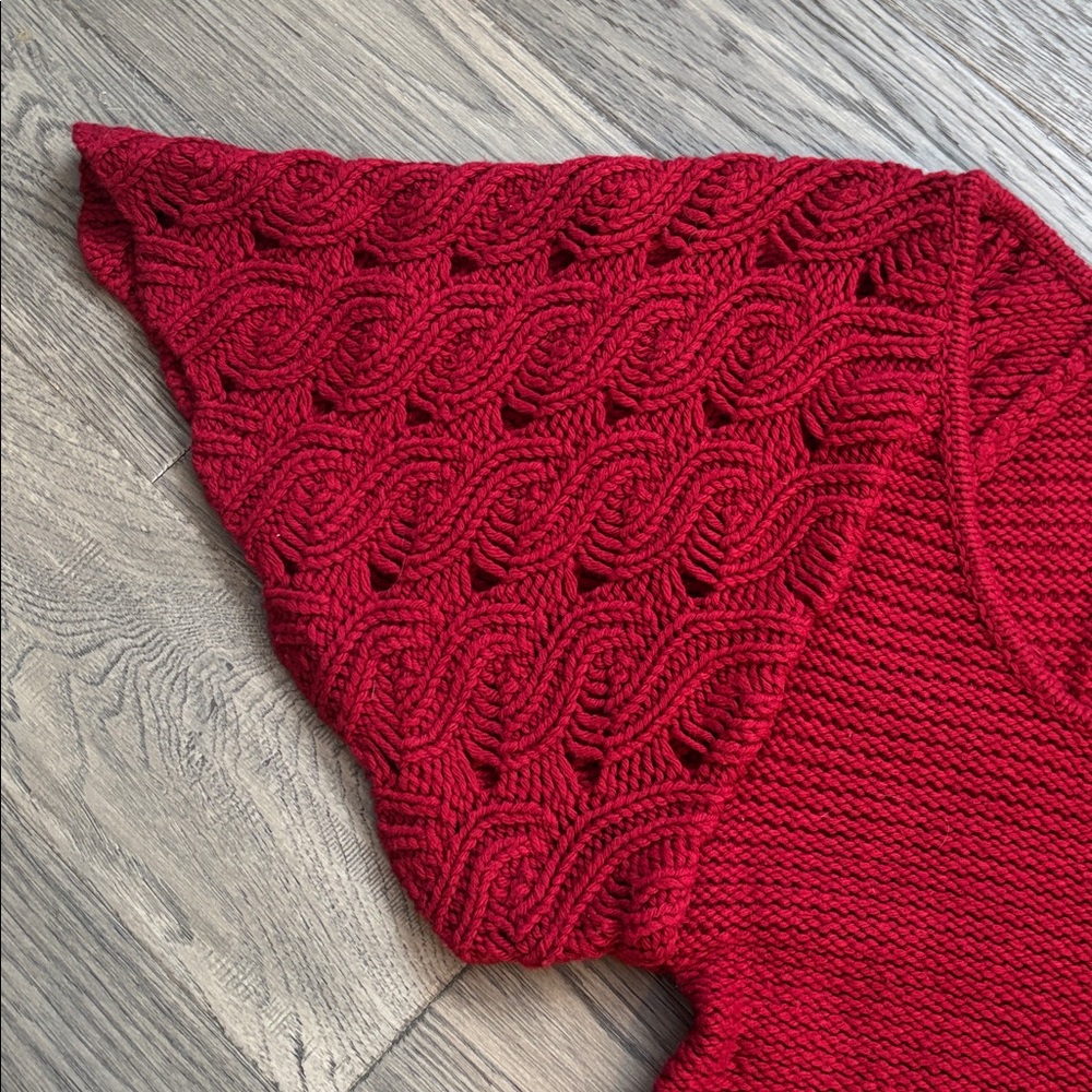 Guess | Red Knit Crochet Scoop Neck Sweater with Flutter Sleeves Y2K Medium - Picture 4 of 10